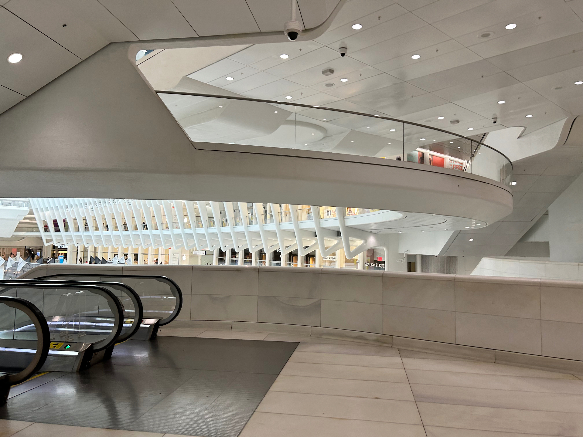Inside the Oculus - the futuristic white ribbed architecture of the World Trade Center transportation hub